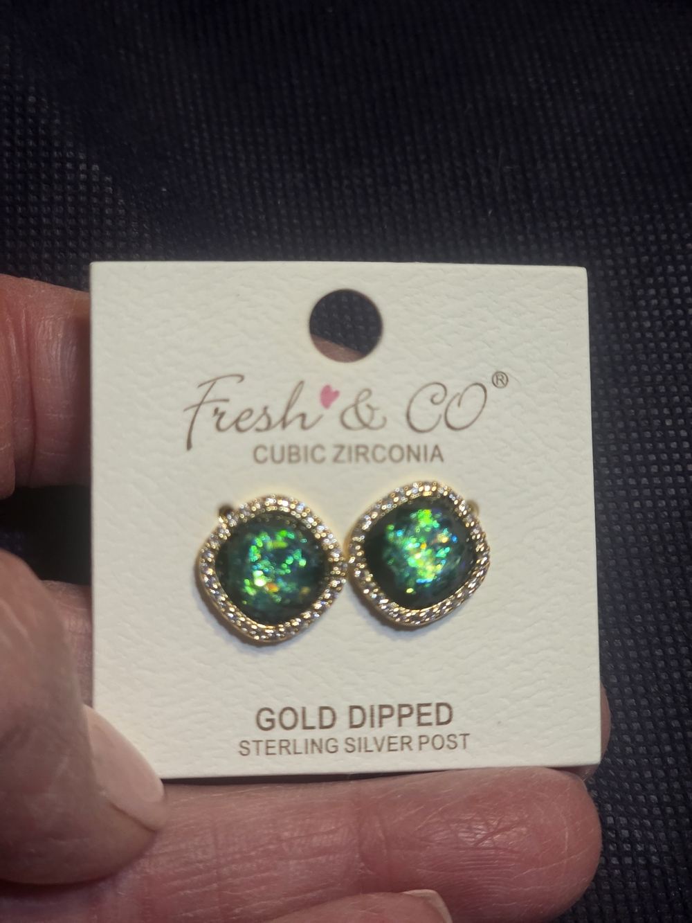 Fresh & CO Gold-Dipped Green Opal Cubic Zirconia Stud Earrings